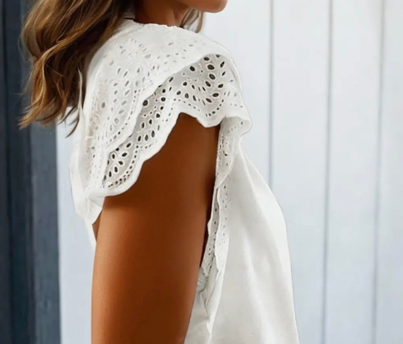 Eyelet Flutter Sleeve Tshirt