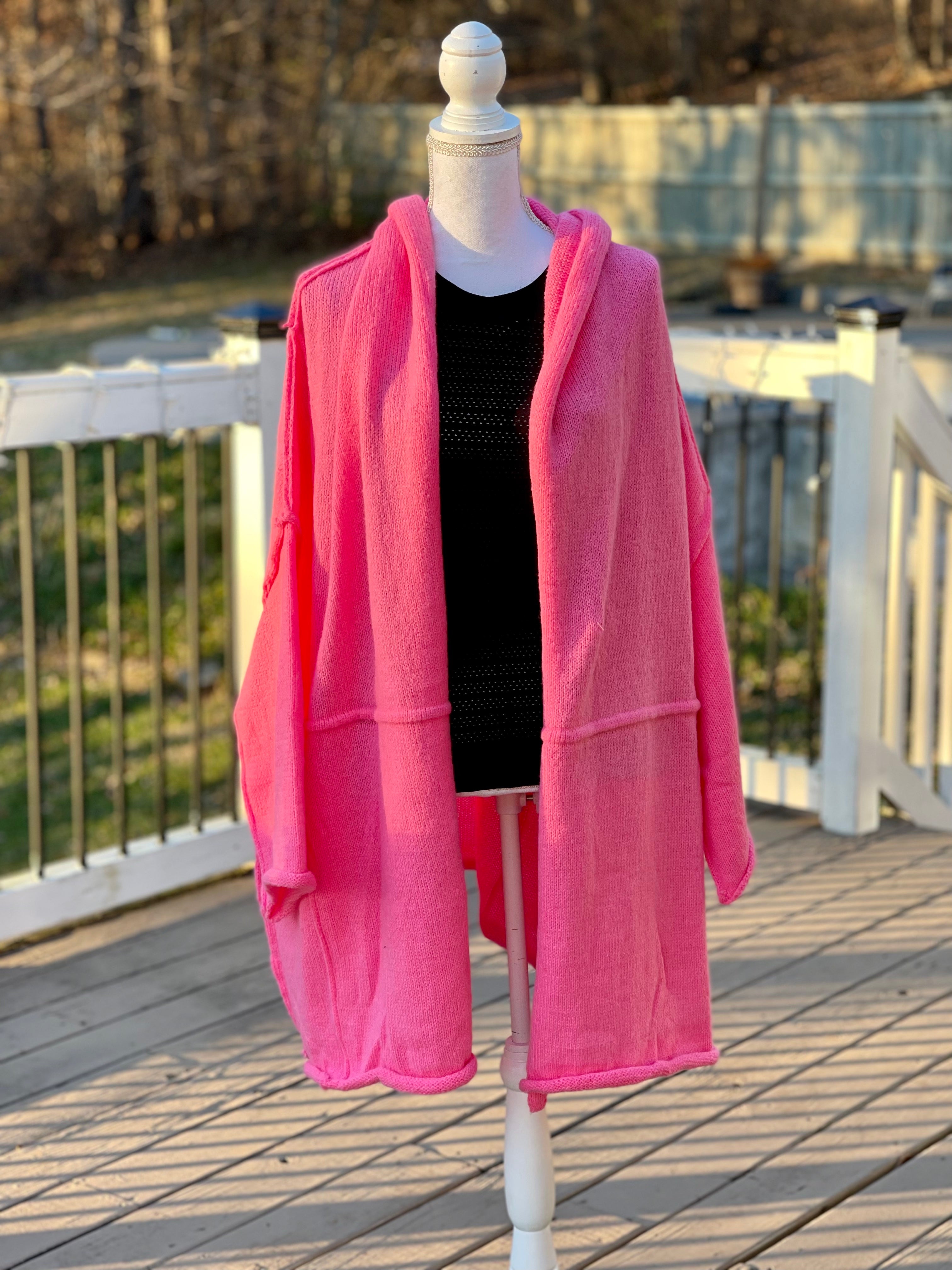 Hot Pink Flowing Cardigan Sweater
