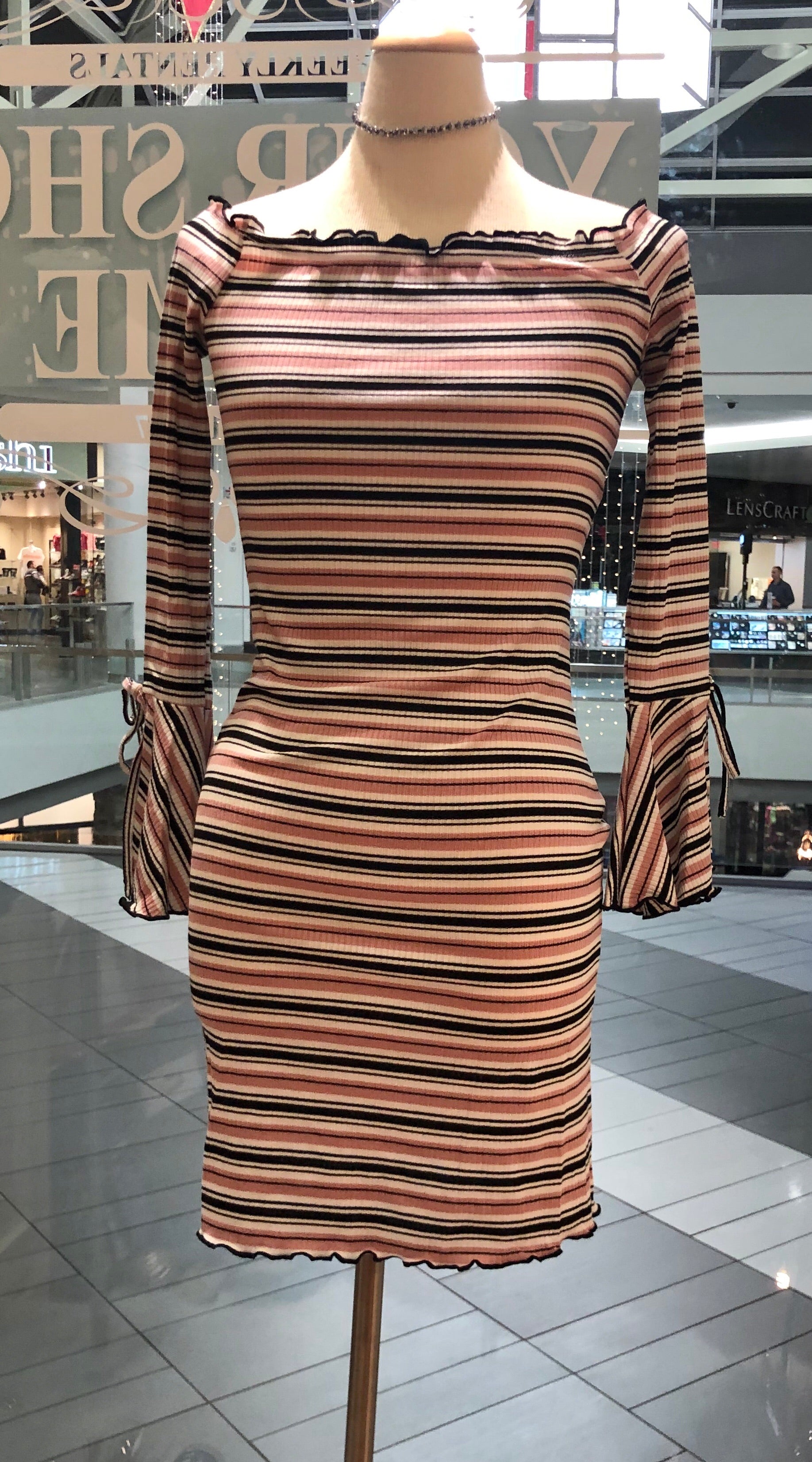 Rose Bell Sleeve Striped Dress