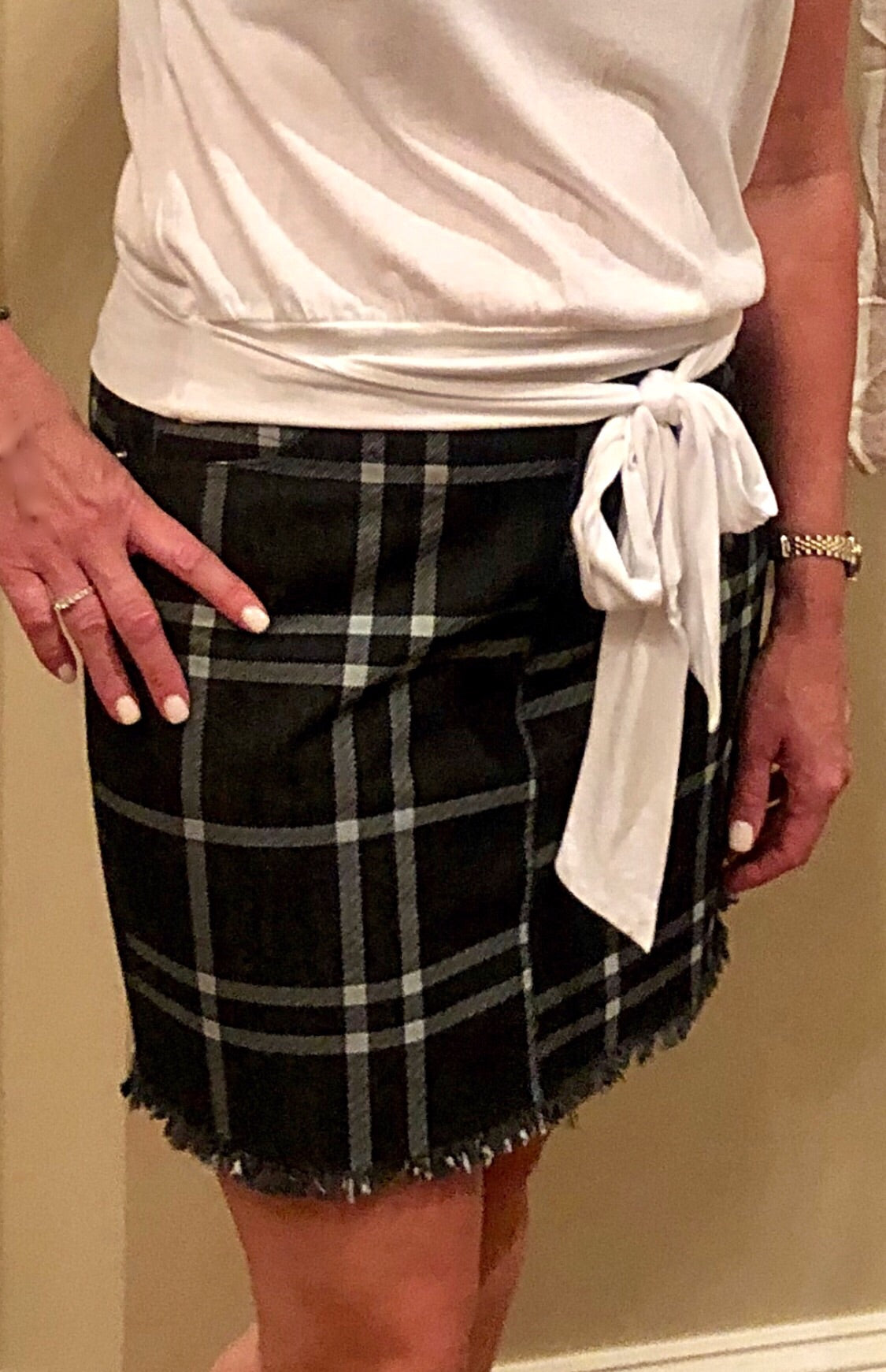 Black plaid denim skirt