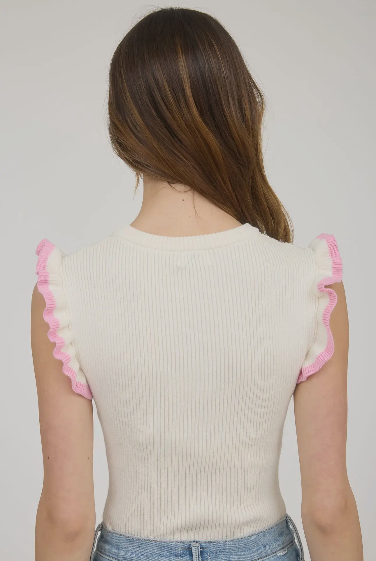 Ribbed Sweater with Ruffle Sleeve