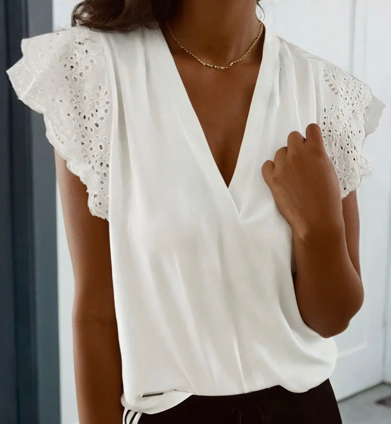 Eyelet Flutter Sleeve Tshirt