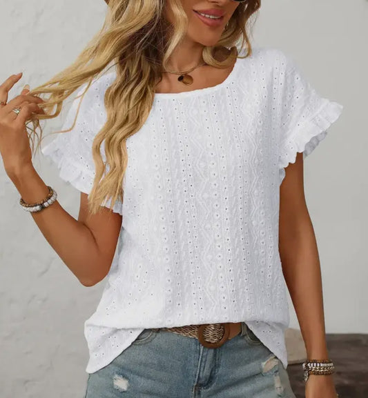Eyelet Ruffled sleeve top