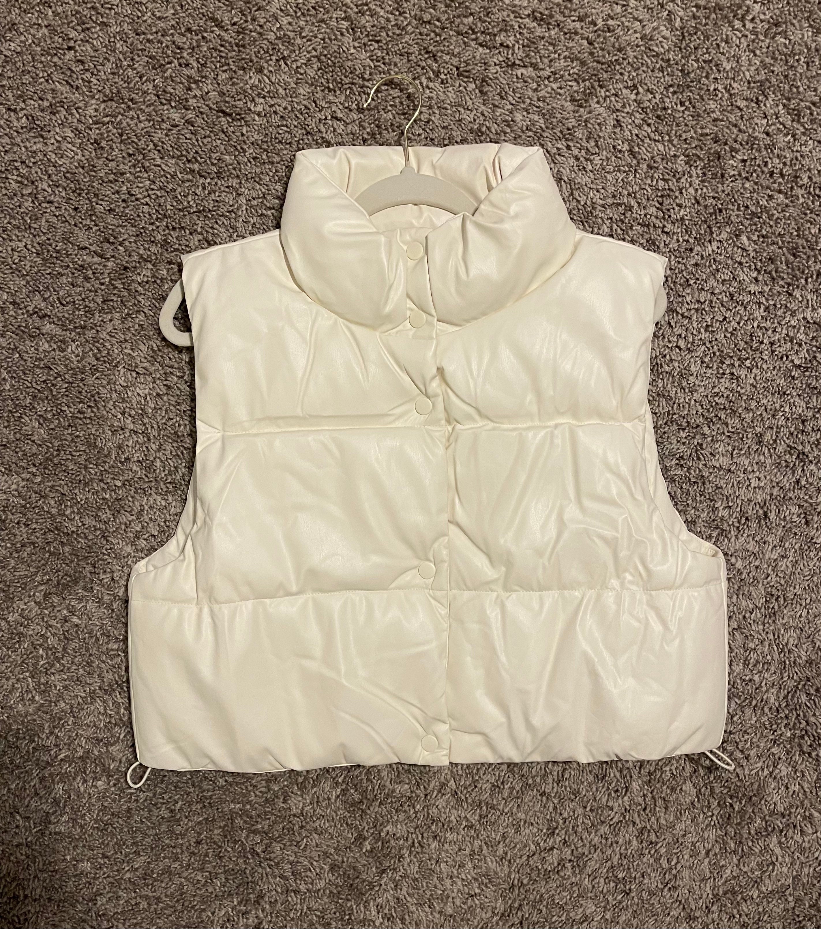 Cropped Faux Leather Puffer Vest