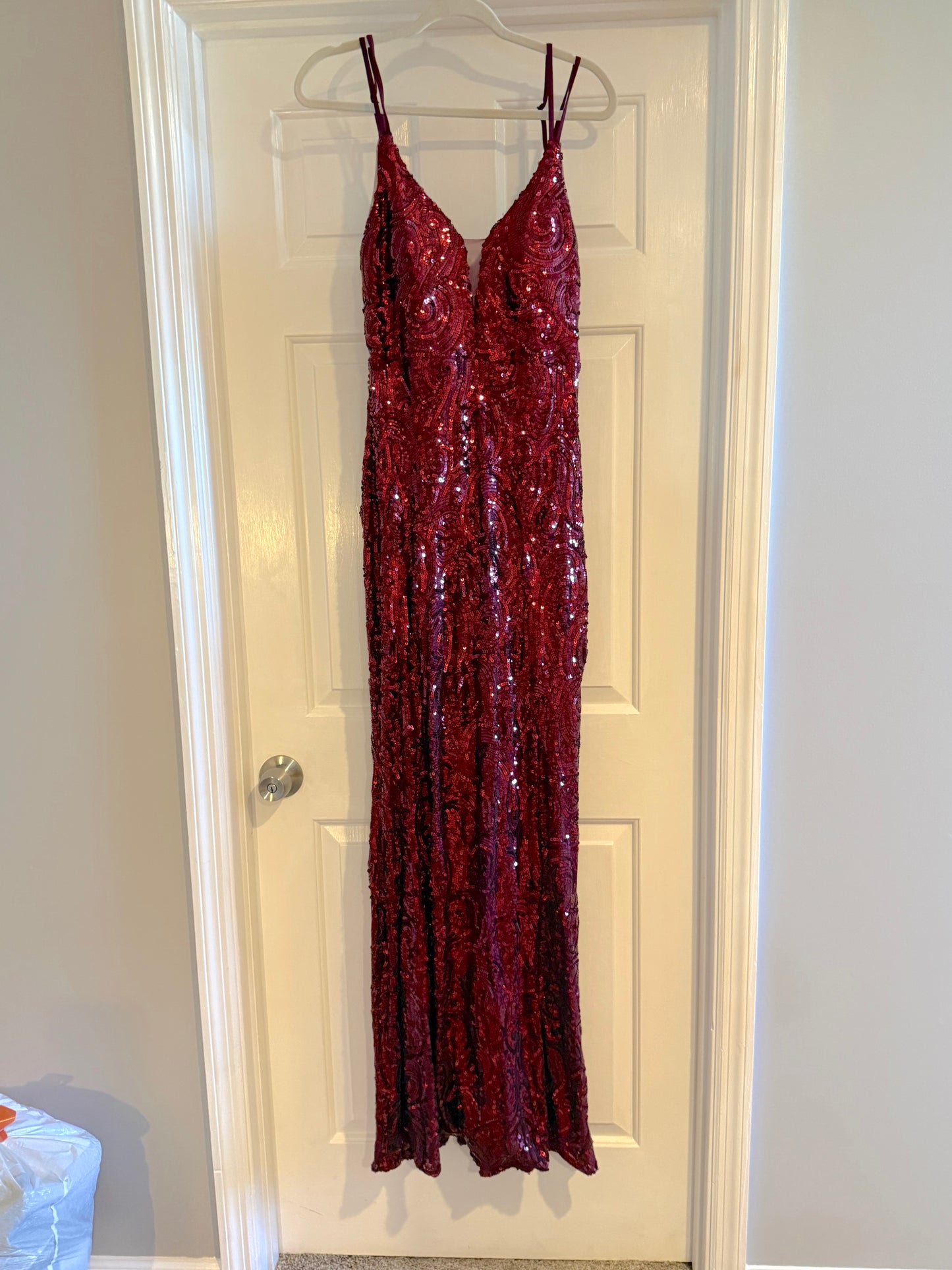 Maroon Sequin Dress with VNeck Mesh