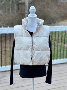 Cropped Faux Leather Puffer Vest