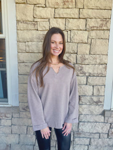 Taupe Cuff Sleeve Top