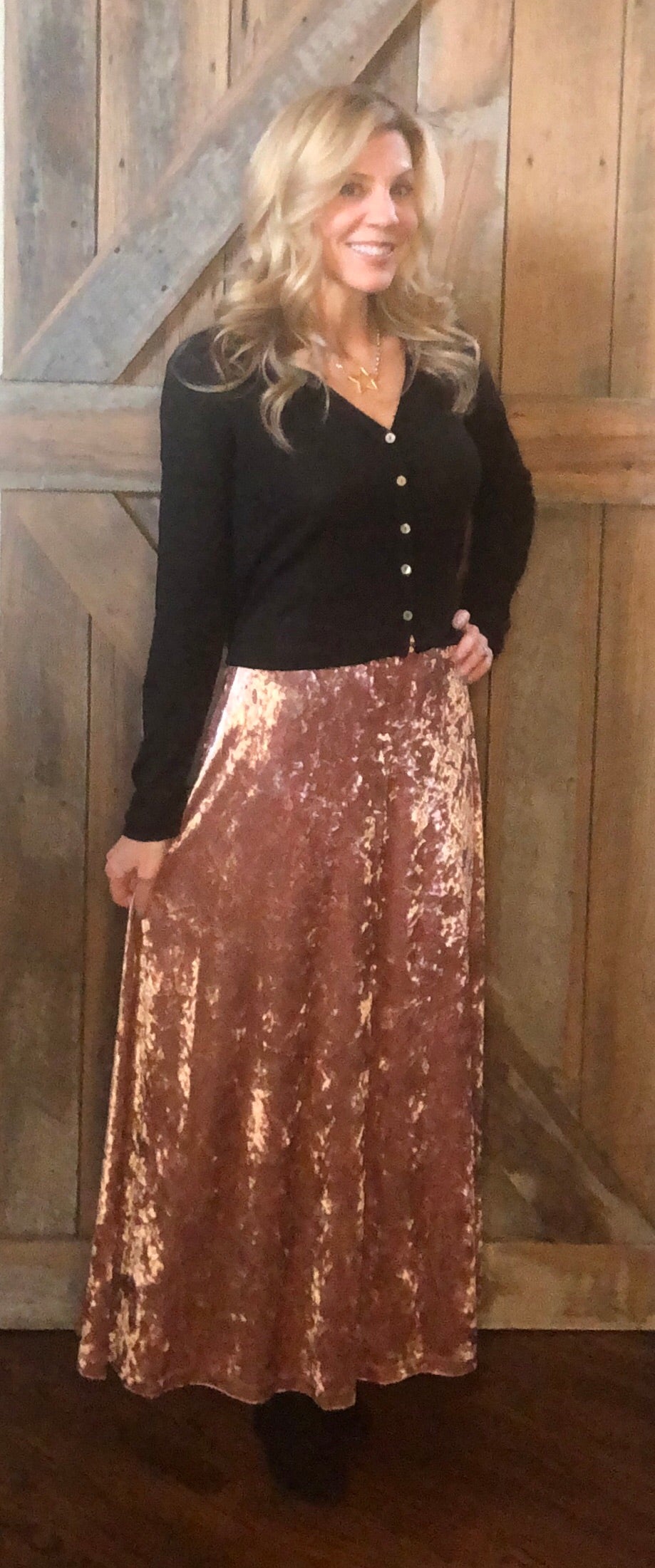 Dusty Pink Crushed Velvet Skirt