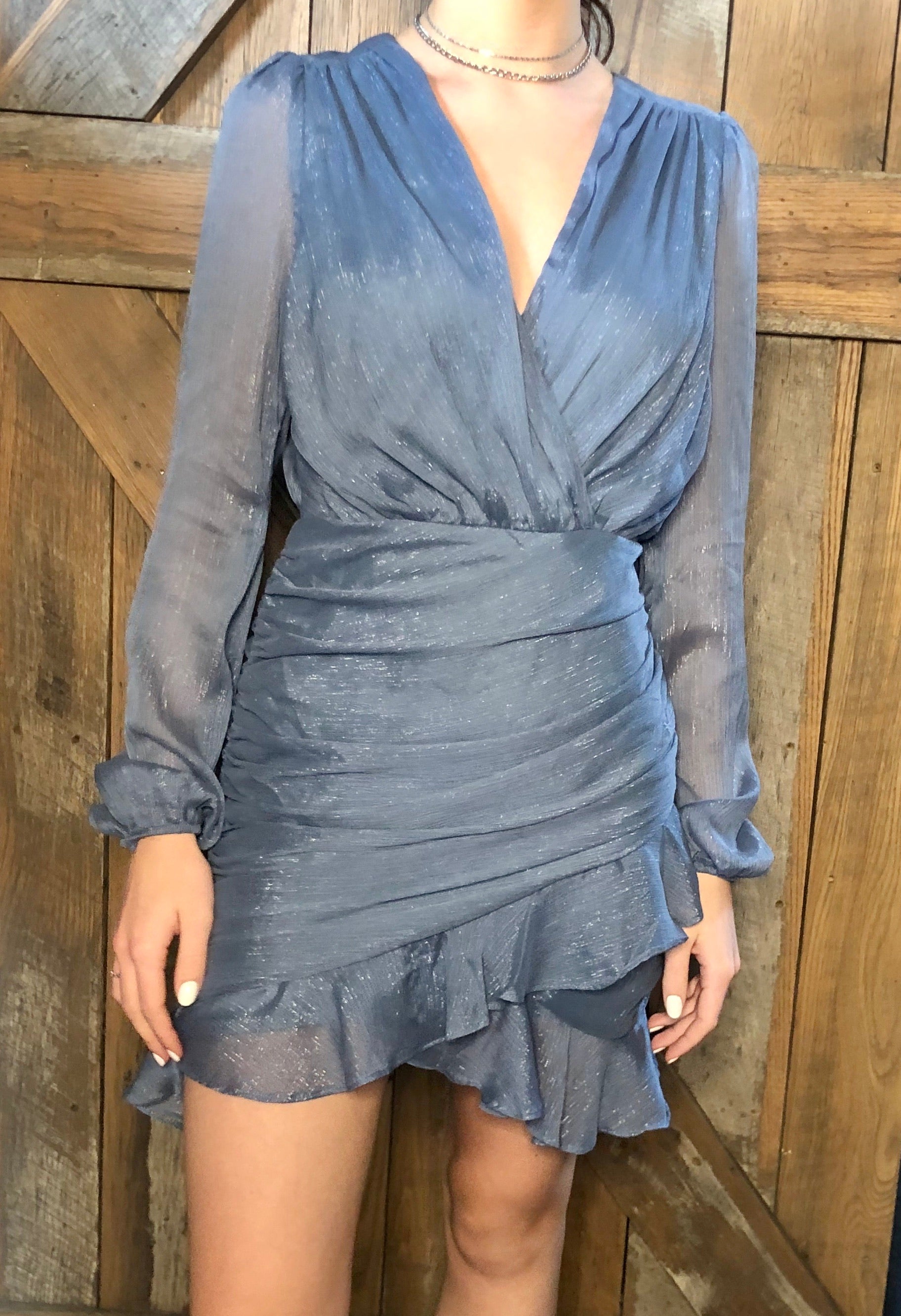 Blue Sparkle Long Sleeve Dress