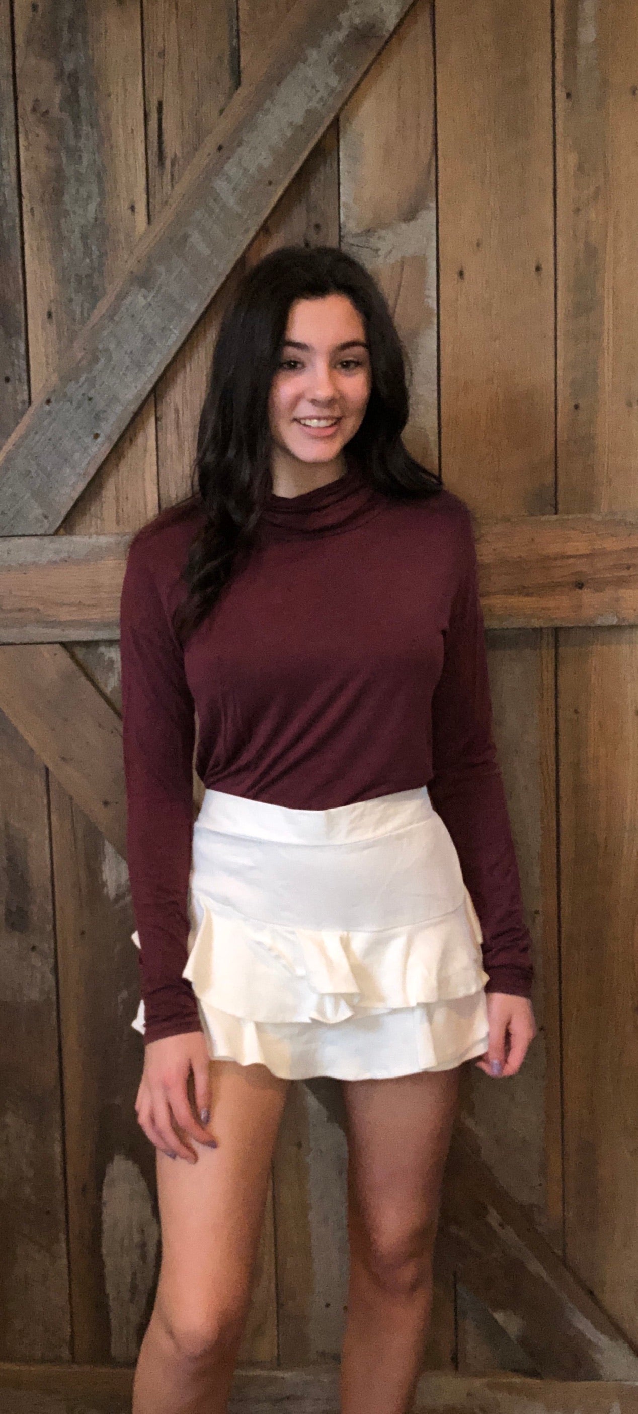 Burgundy High Low Cowl Neck Top