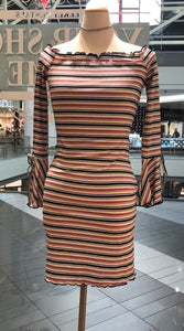 Rose Bell Sleeve Striped Dress