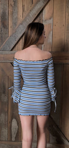 Grey Bell Sleeve Striped Dress