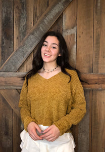 Chenille V-Neck Sweater Mustard