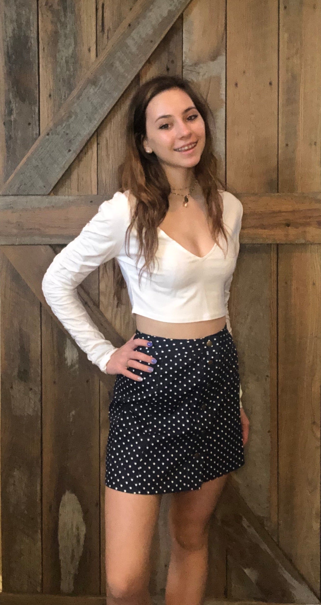 White Shirring Deep V-Neck Crop