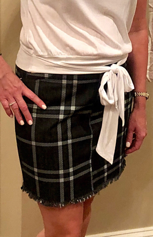 Black plaid denim skirt